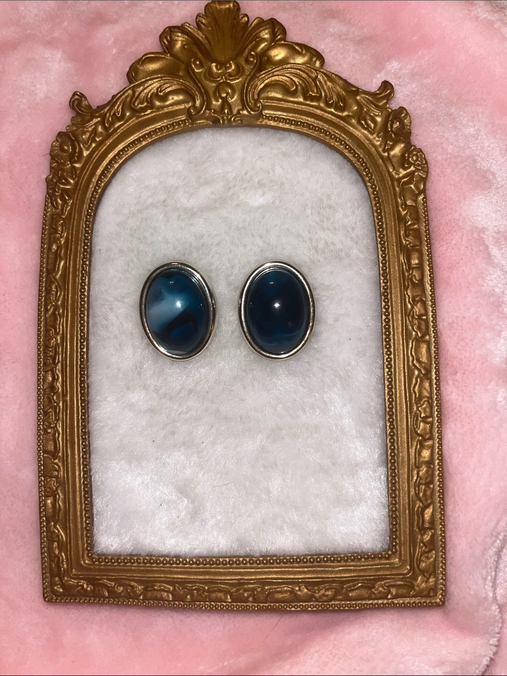 Blue Oval Stone Silver-Trim Earrings